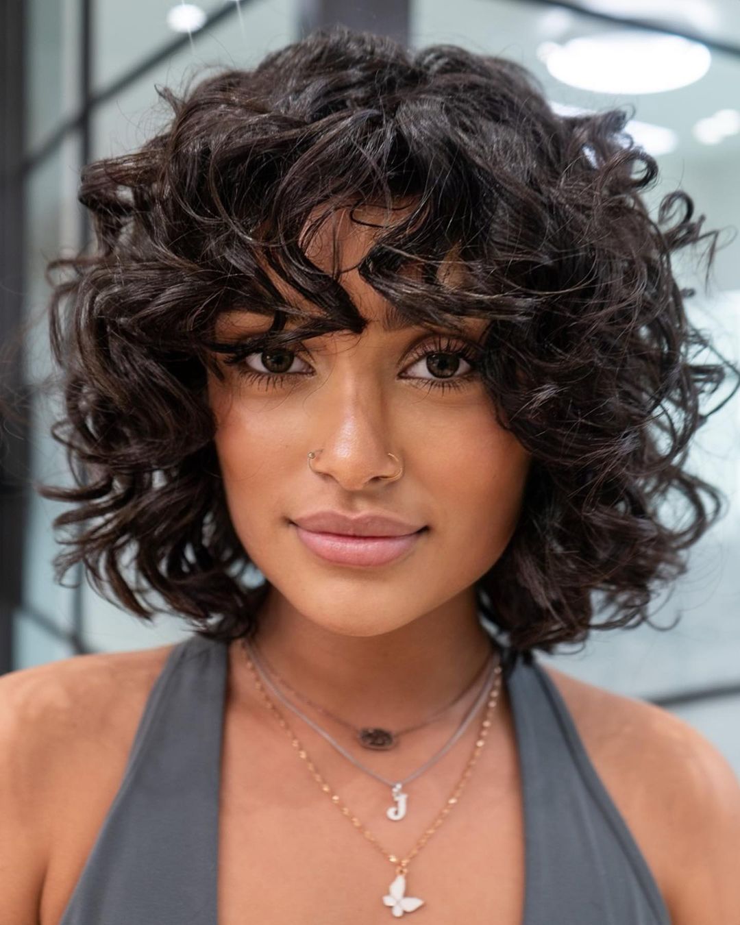 Scrunched Curly Bob with Bangs