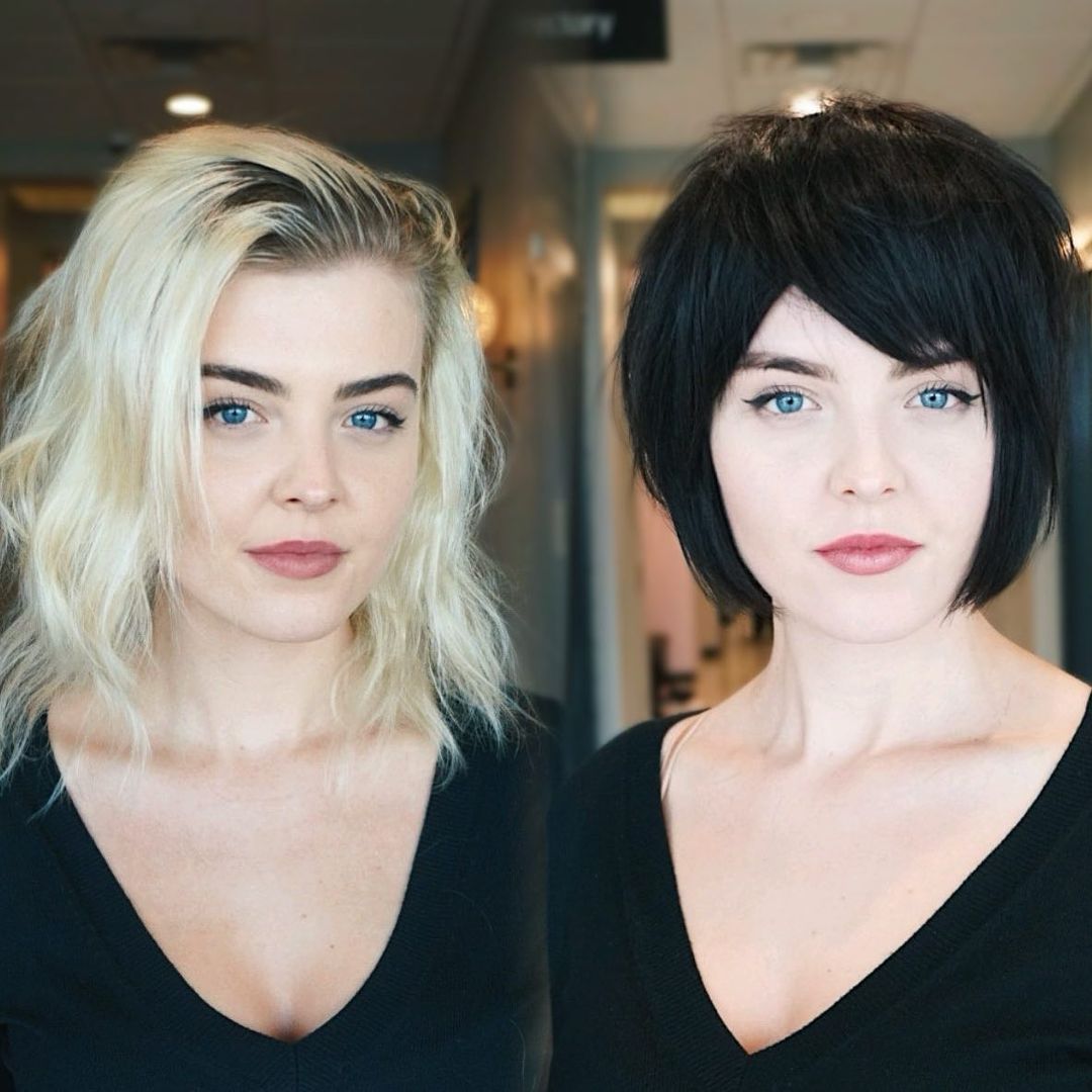 Edgy Straight Black Bob for Fine Hair