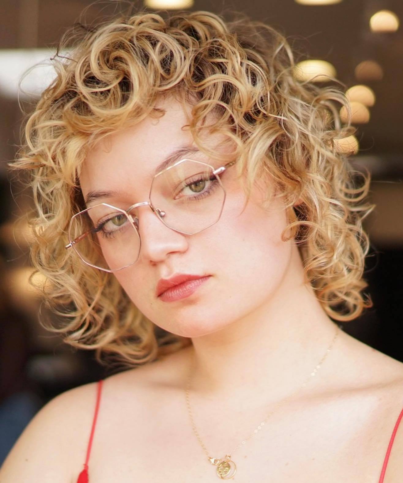 Round Face Bob with Curls and Glasses